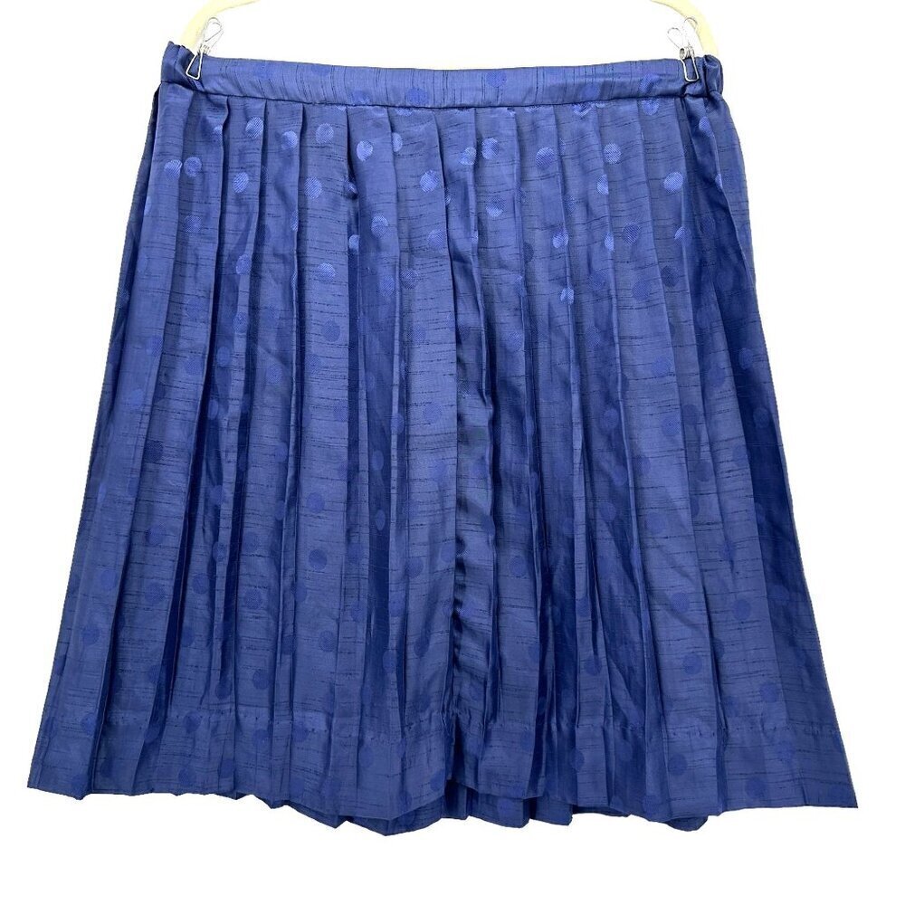 Vintage Argenti Pure Satin Polka Dot Pleated Navy Blue Skirt Womens 8